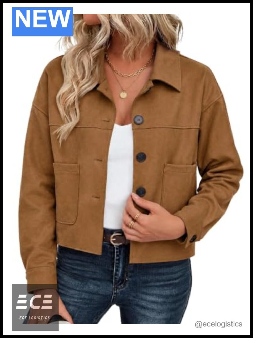 Faux Suede Cropped Jacket Women Button Down Casual Fall Shacket